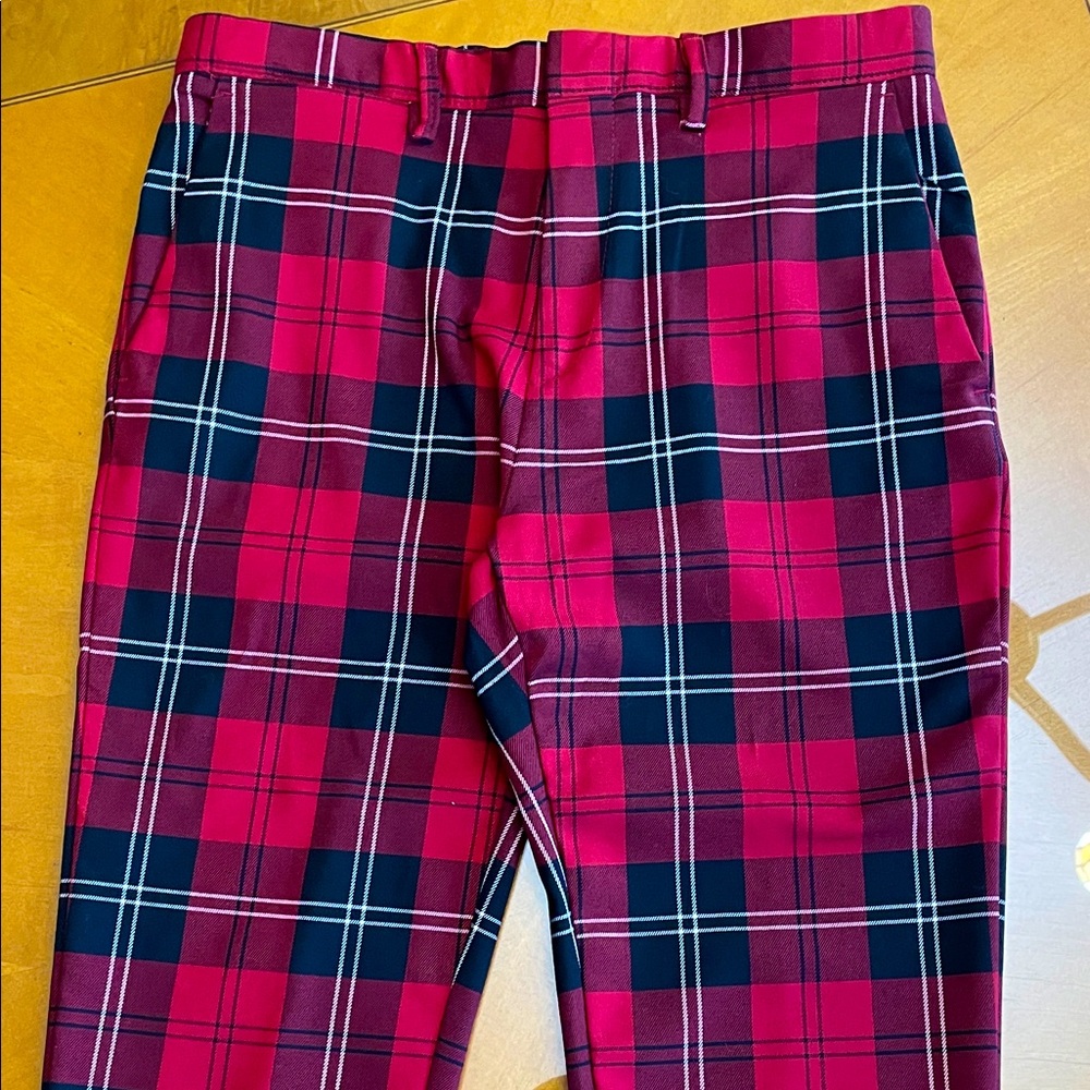 Zara Men’s Red and Black Plaid Pants